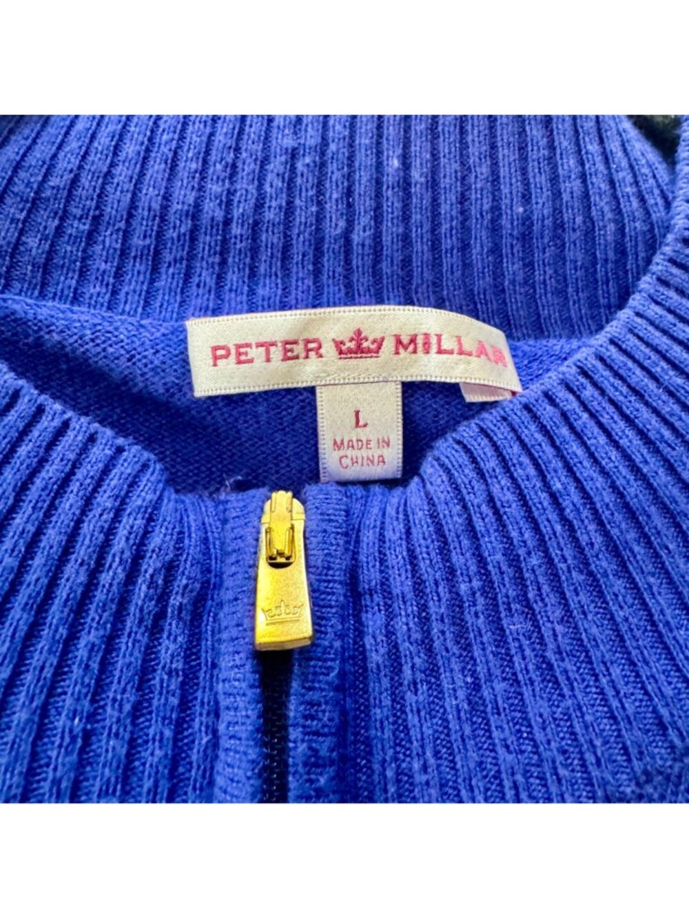 Peter Millar Women's L Cardigan Royal Blue Cotton & Cashmere Zip Summer Sweater - Picture 3 of 9